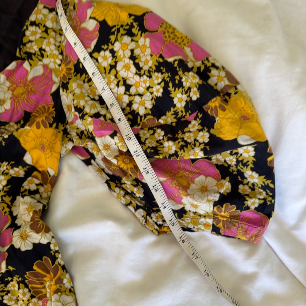 Free People Cotton Floral V-Neck Dress with Puff Sleeves - Picture 6 of 8